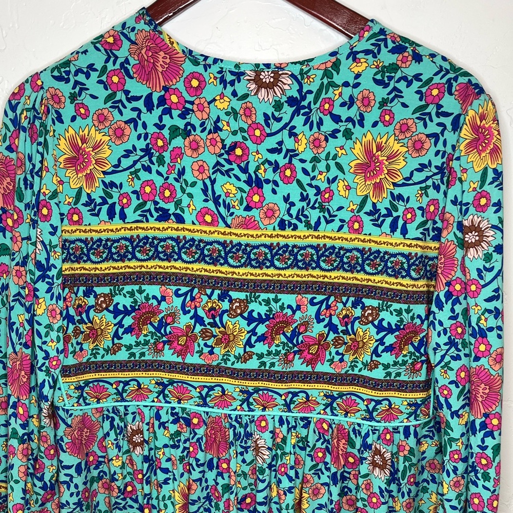 R VIVIMOS Bohemian Floral Midi Dress in Teal Size L - Picture 9 of 10